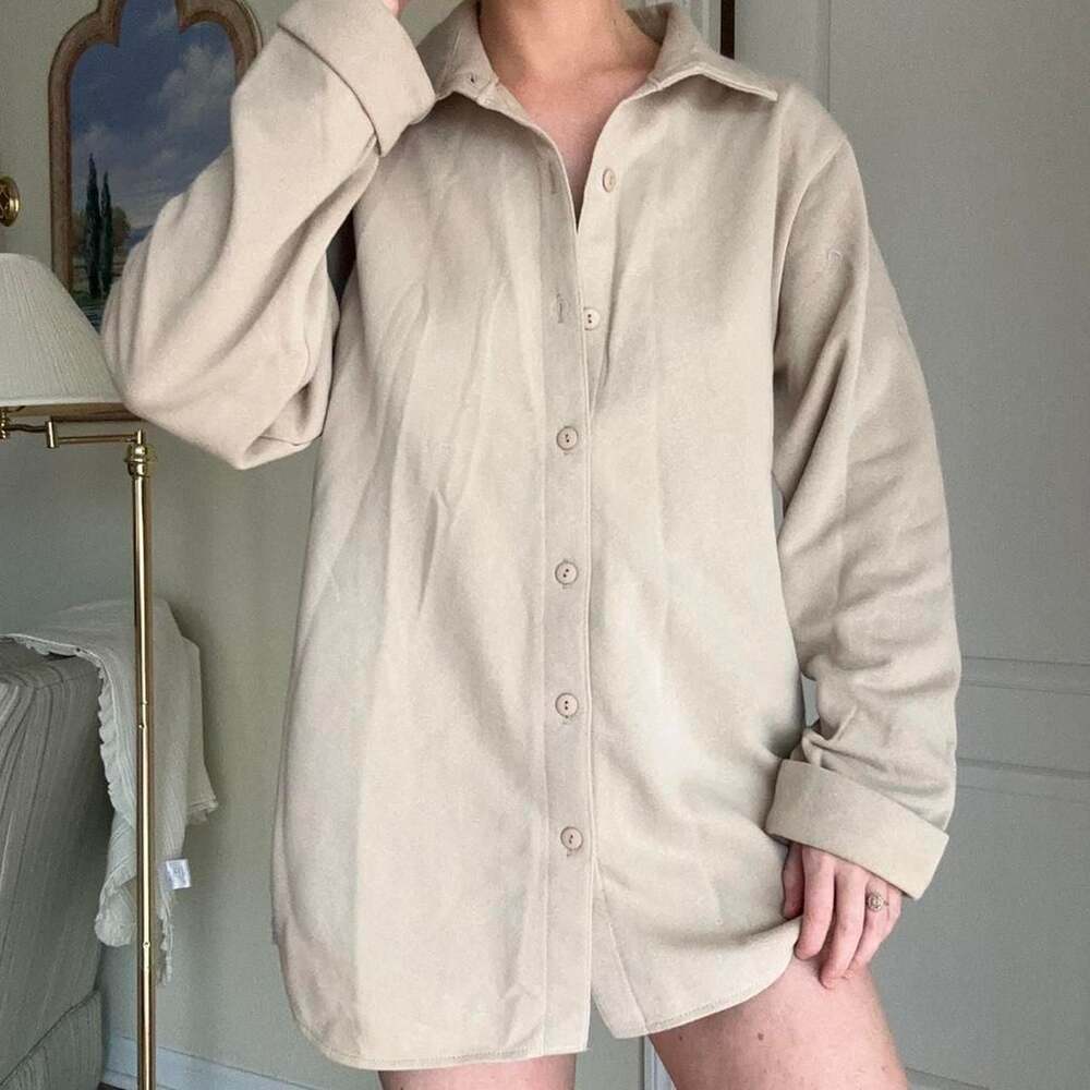Coldwater Creek Cream Soft and Slouchy Button Up Cozy Button Up Shirt